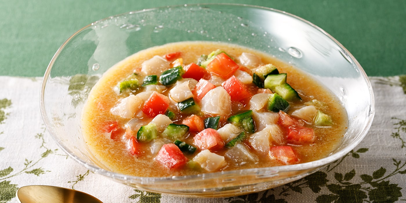 帆立のガスパチョ風冷製スープ